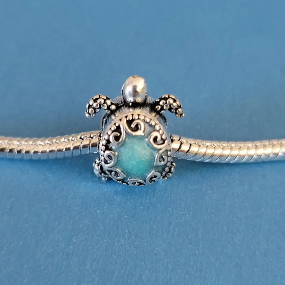 New! For Pandora Charm Bracelet Individual Charms - Turtle Blue And Silver Color - Picture 6 of 6